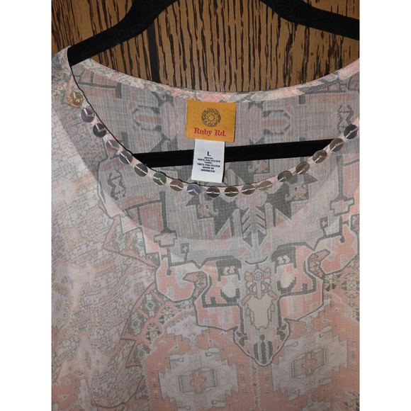 Women's Ruby Rd. Tunic Top L Beige Peach Patterned - Picture 2 of 4